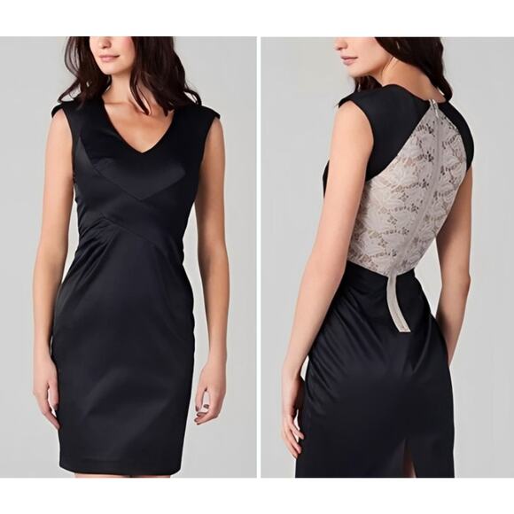 Black Halo Dresses & Skirts - Black Halo Satin Jagger Sleeveless Contrast Lace Sheath Midi Dress | Size 4